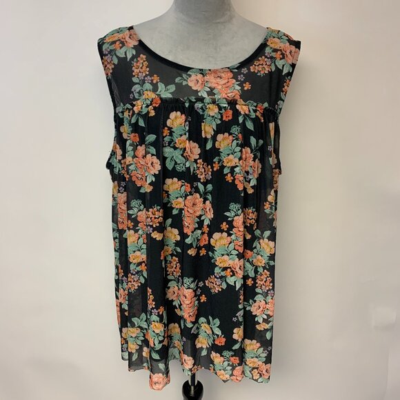 Bobbie brooks blouse SZ 2X plus sheer yoke dark cottagecore floral sleeveless - Picture 1 of 7